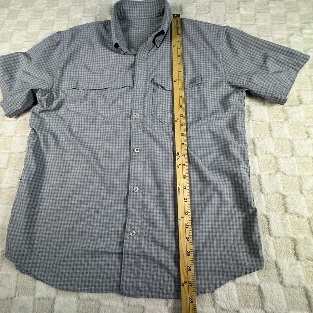 Huk Mens Grey Plaid Short Sleeve Button Down Fishing Shirt Size Medium Mesh Back - Picture 7 of 12